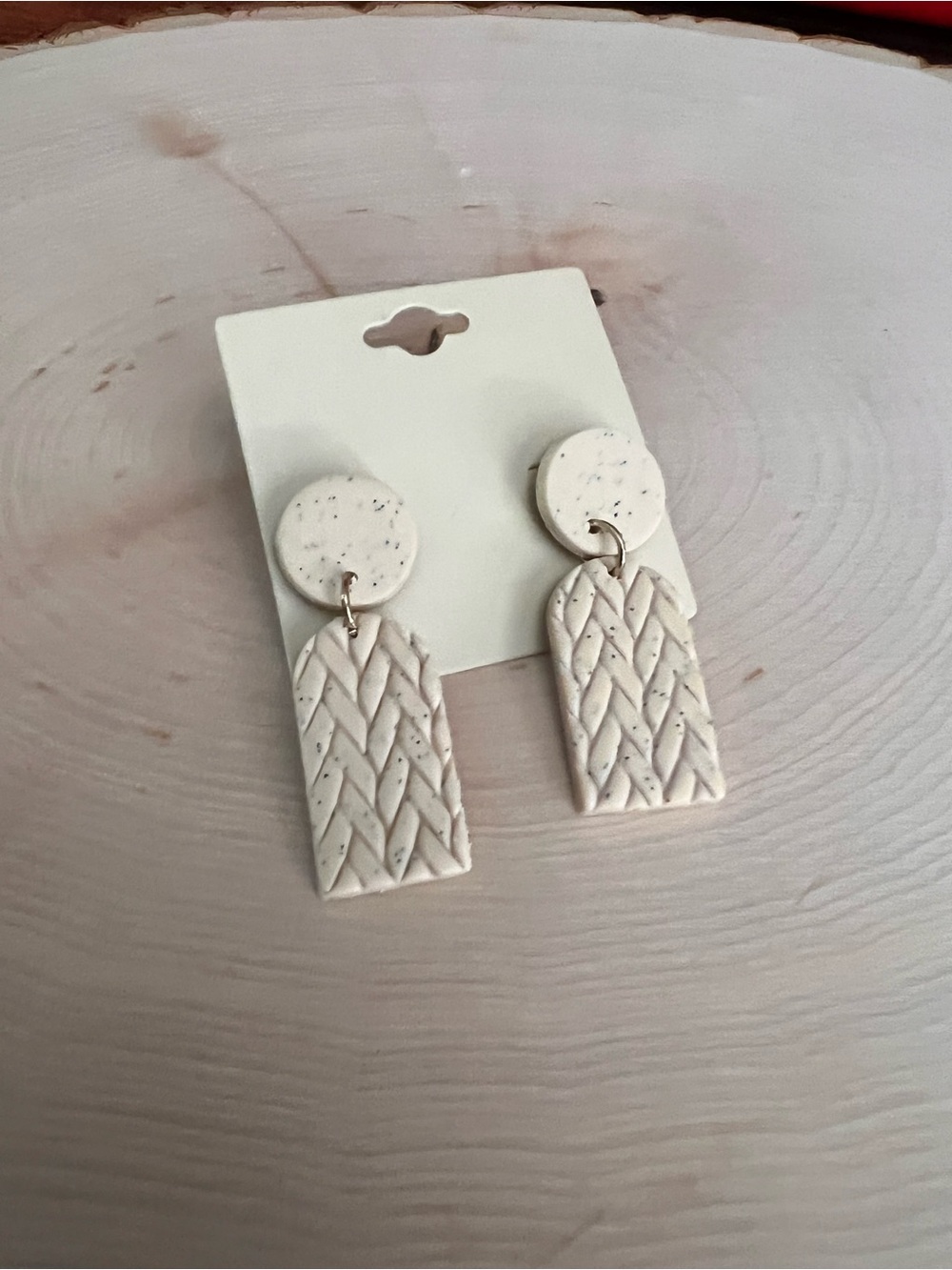 NEW Fall Boho Minimalist Polymer Clay Cream Braided Dangle Earrings